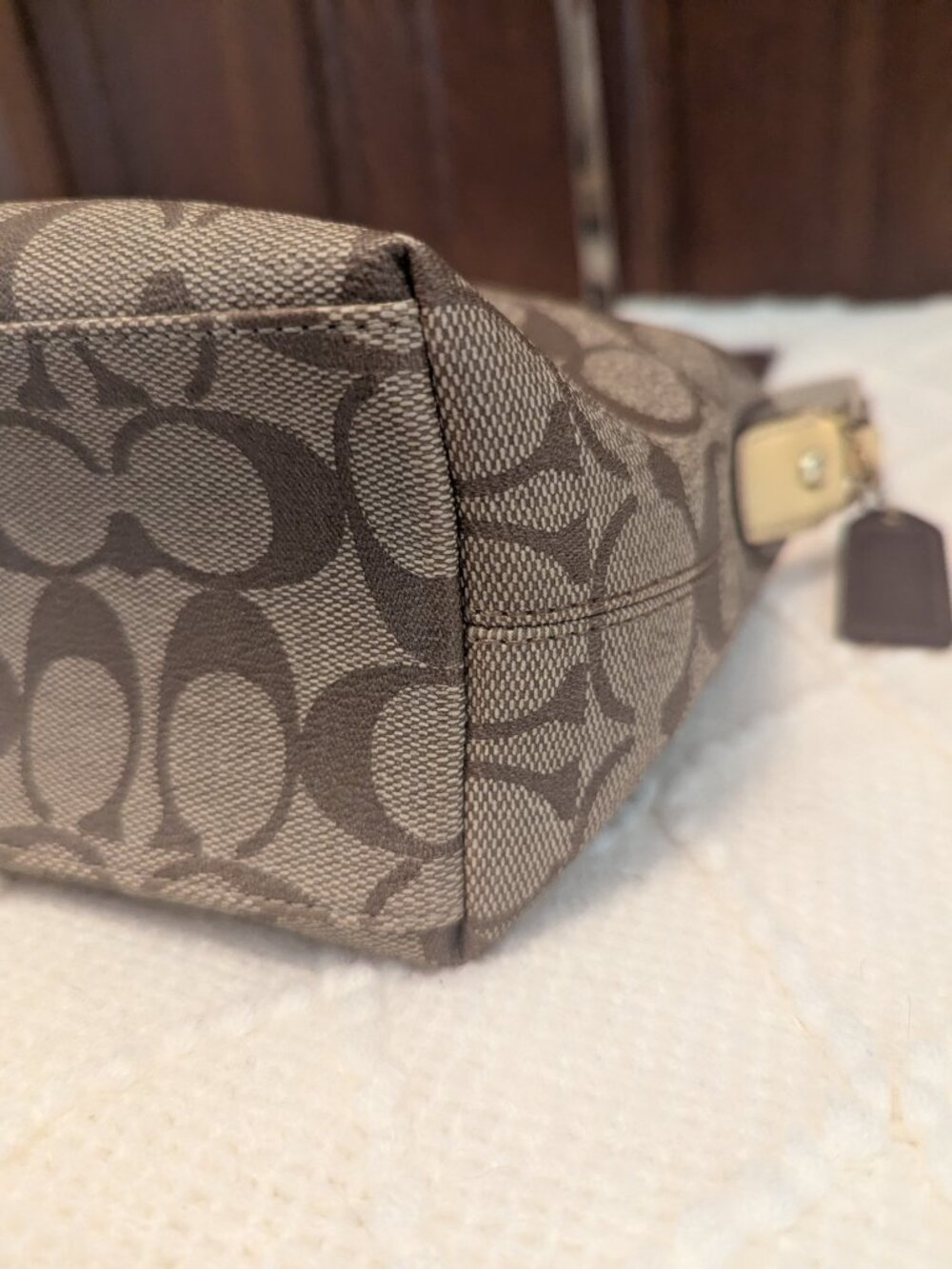 Coach Vintage heritage stripe signature collect tan cream white bag 41115 - Picture 7 of 11